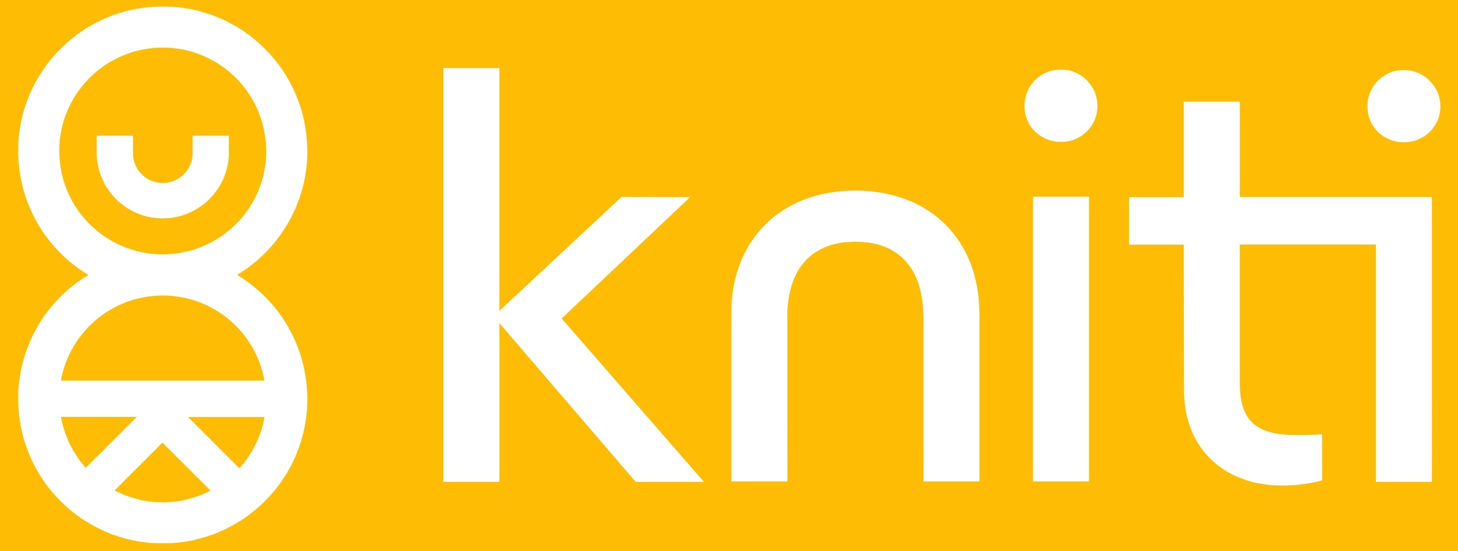 kniti logo weiß auf gelbem Hintergrund