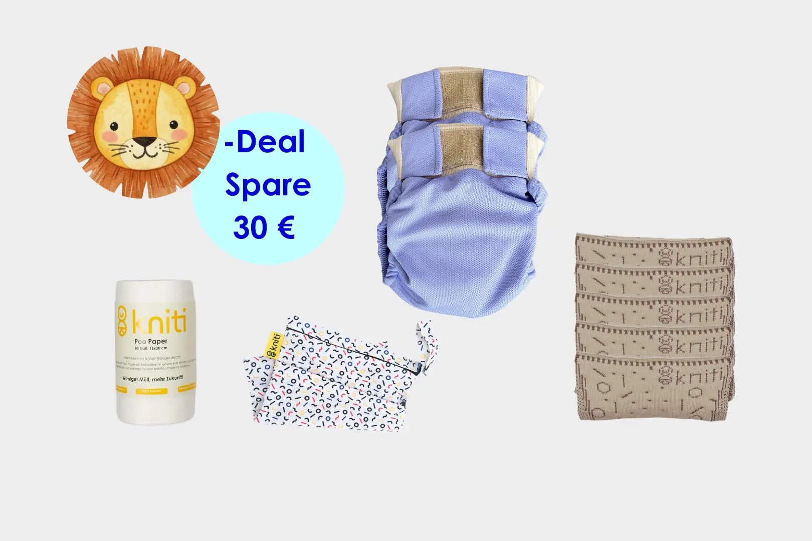 kniti Stoffwindel Löwen Paket - dein Start in eine nachhaltige Wickelroutine - nur für kurze Zeit!