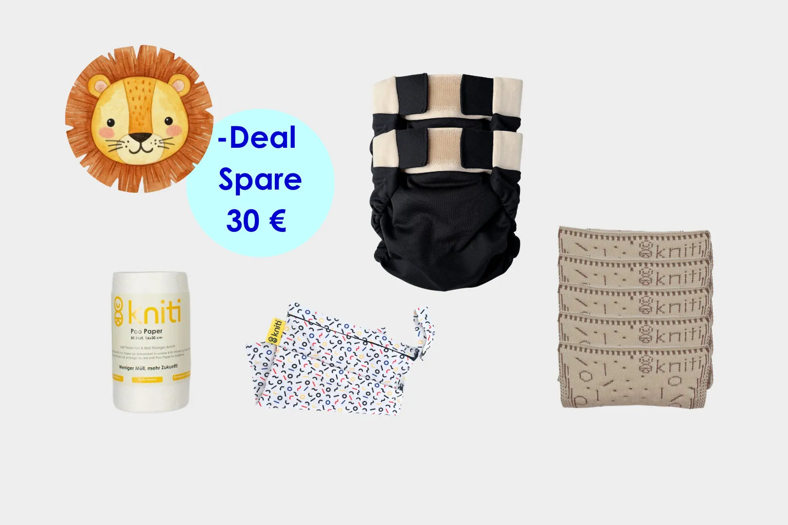 kniti Stoffwindel Löwen Paket - dein Start in eine nachhaltige Wickelroutine - nur für kurze Zeit!
